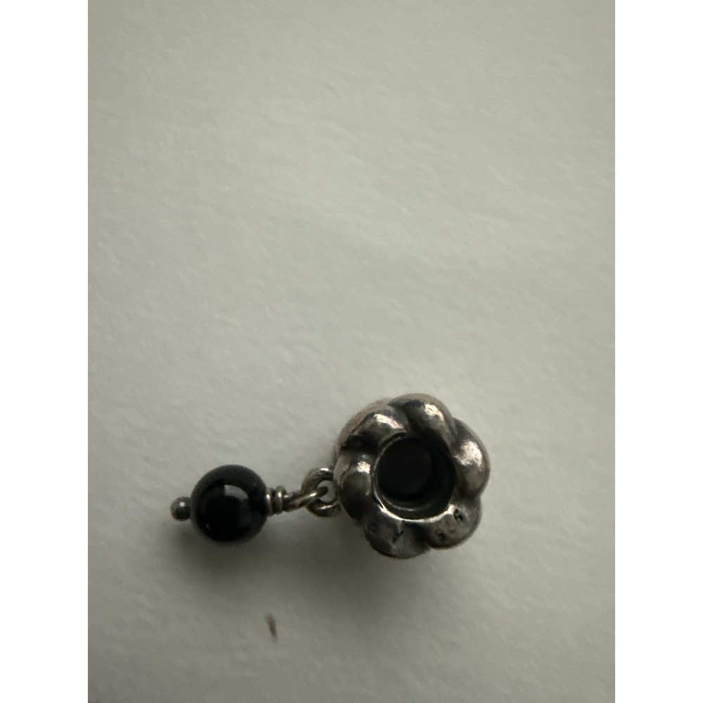 Pandora ALE 925 Sterling Silver Black Onyx Bead Dangle Flower Charm Authentic